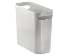 InterDesign Una Papelera de reciclaje con asas, cubo de basura de plástico, papelera de oficina, cocina o baño, gris claro