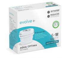 Cartucho de filtro de agua Aqua Optima - Evolve+ paquete de 6 (suministro para 6 meses), sistema de filtración en 5 etapas que reduce el cloro, compatible con las jarras de agua Brita y PerfectFit