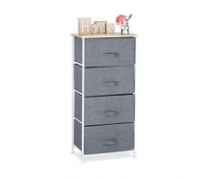 Relaxdays Cajonera Multiusos con 4 Cajones, Metal-Tela, Gris, 1 Ud