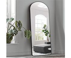 KIAYACI Espejo de Piso de Longitud Completa con Soporte, Estilo arqueado para Dormitorio, vestidor, Espejo de Pared de Cuerpo Completo (Negro, 65 x 22 Pulgadas)