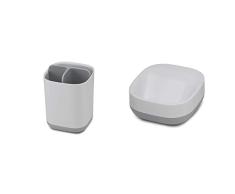 Joseph Joseph Easy Puertas Soporte para Cepillo De Dientes, PlÃ¡stico, Blanco/Gris, 9Â X 9Â X 12.7Â Cm + Slim Jabonera Compacta, Gris/Blanco, 3,6 X 7,1 X 8,4 Cm