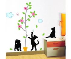 Ambiance-Live - Vinilo adhesivo decorativo para pared , Gatos negros y árbol