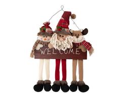 Rebecca Mobili Decoración Exterior por Puertas, Corona de Navidad, Rojo Blanco Marrón, Idea De Regalo para Colgar - Medidas: 60 x 38 x 6 cm - Art. RE6510