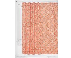 InterDesign Medallion Cortina de baño textil | Cortina para baño de 183 cm x 183 cm para bañera y plato de ducha | Cortina de ducha con borde superior reforzado | Poliéster naranja