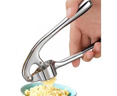 Prensa de ajos Turimon con mango fácil de presionar â Herramienta para cortar ajo para extraer más pasta de ajo, prensa de ajo fácil de limpiar, color plateado