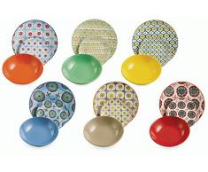 VILLA D'ESTE Bazar Juego de 18 Platos de Porcelana y Gres, Multicolor