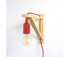 BarcelonaLED Aplique de pared LED nórdico de escuadra de madera y colgante de silicona en Color Rojo para Casquillo E27. 2 Años de GarantÃa - LN123-R.