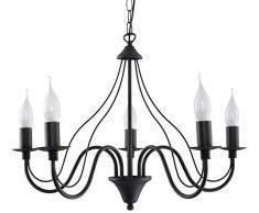 SOLLUX lighting Minerwa 5 Chandelier Lámpara de Techo, Estilo Glamour, Bombilla E14 Reemplazable, 5 x 40 W, Acero, 60 x 60 x 80 cm, Negro