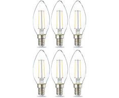 AmazonBasics Bombilla LED E14 con Filamento, 2W (equivalente a 25W), Blanco Cálido- 6 unidades