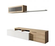 Habitdesign - Mueble de salón Comedor Moderno, Medidas: 200x41/34x43 cm de Alto (Blanco Brillo y Roble Canadian)