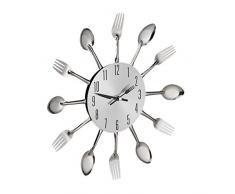 Relaxdays Reloj Pared DiseÃ±o Cubiertos, Reloj Cocina, Cuchara, Tenedor, a Pilas, Silencioso, Ã 31 cm, Metal, Plateado