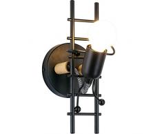 B·LED BARCELONA LED BarcelonaLED Aplique de Pared Humanoide Vintage Nordico Creativo Industrial Rustico Negro con Muñeco Articulado y Escalera para Bombilla E27 Interior Dormitorio Juvenil Niño
