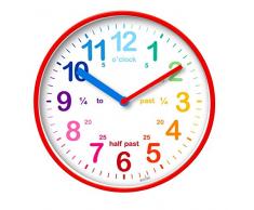 Acctim Wickford 22524 Kids Reloj de Pared para niÃ±os, para enseÃ±ar la Hora, con Esfera de Cuarzo y los Colores del arcoÃ­ris, Rojo, 20 cm