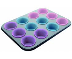 Ibili 827000 - Molde Muffin 12 cavidades antiadherente + 12 cápsulas 100% silicona