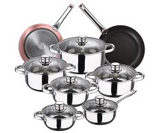 Bateria de cocina 12 piezas SAN IGNACIO Cassel, acero inoxidable, con juego sartenes (20/24 cm) BERGNER Neon Rose Gold en aluminio forjado