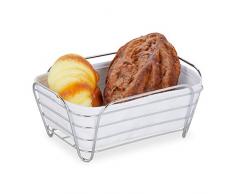 Relaxdays Cesta Pan con Forro de Tela, Rectangular, Cesta de Desayuno para Pan, Cesto 10 x 23,5 x 17 cm, Blanco