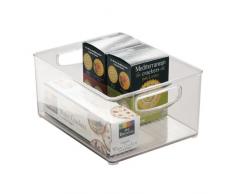 iDesign Caja transparente para el frigorífico, organizador de cocina grande y profundo de plástico, organizador de nevera con asas y sin tapa, transparente