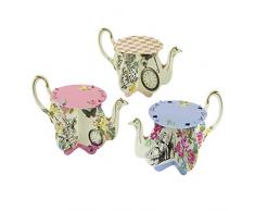 Talking Tables TSALICE-TEAPOTS Truly Alice Soportes de Magdalena de Tetera, CartÃ³n, Multicolor, 10.5x14x8.5 cm, 6 Unidades