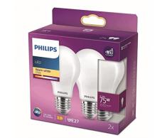 Philips - Bombilla LED cristal 75W estándar E27 luz blanca cálida, mate, no regulable pack 2
