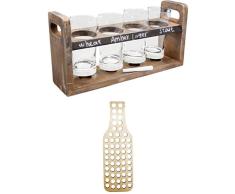 VB VIN BOUQUET SET Cata de Cerveza con Bandeja de Madera y 4 Vasos de Cristal + Botella colector de chapas
