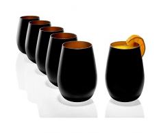 Stolzle Lausitz Juego de vasos olÃmpicos de 6 piezas, capacidad de 465 ml, color negro y bronce