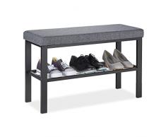 Relaxdays Banco Zapatero Recibidor, Balda Zapatos, Asiento Acolchado, Descalzadora Pasillo, 50,5x81x32 cm, Negro y Gris, Metal