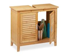 Relaxdays Armario para Debajo del Lavabo (bambú, 60 x 67 x 30 cm, 1 Compartimento Grande, 2 Puertas, magnético), Color Natural, Naturaleza, 60x67x30 cm