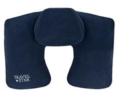 Travel Star CojÃn Cervical Hinchable con reposacabezas Almohada Cervical, poliéster, Azul, 35 x 25 x 13 cm