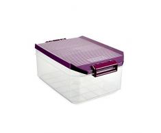 TATAY 1150220 - Caja de Almacenamiento Multiusos con Tapa, 4,5 l de Capacidad, Plástico Polipropileno Libre de BPA, Transparente con Tapa Morada, 19,2 x 29,7 x 12,4 cm