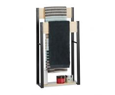 Relaxdays Toallero de Pie con 2 Tablas, Madera-Acero, Negro/Beige, 86 X 45 X 19 cm