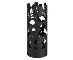 Baroni Home Paragüero de diseño Moderno para Paraguas de Metal Flowers con 2 Ganchos y Bandeja escurridor extraíble 19x19x49 cm (Negro)