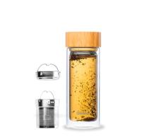 Qwetch - Tetera isotérmica de cristal de doble pared con tapón de bambú - 320 ml