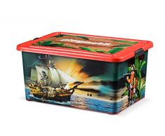Playmobil - Caja de almacenaje de plástico, 23 L, 45 x 32 x 22 cm, diseño de Piratas