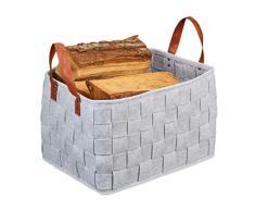 Relaxdays Almacenaje, Organizadora Plegable, Almacenamiento, Cesta Fieltro Asas, 26x40x30 cm, Gris Claro, 90% 10% plástico