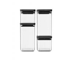 Brabantia Tasty + Set de 4 botes apilables cuadrados de plÃ¡stico transparente, 2 x 0.7 l, 2 x 1.6 l, tapa dark grey