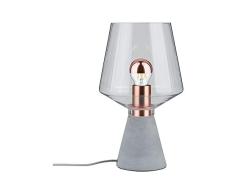Paulmann 79665 Neordic Yorik máx. 1x20 W, luminaria de sobremesa E27, lámpara para mesita de Noche Claro Cristal/hormigón/Metal, sin Fuente de luz, Transparente, Gris, Cobre