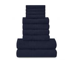 Lions Towels 544722 - Juego de 10 piezas 100% algodÃ³n egipcio, 4 caras, 4 manos, 2 toallas de baÃ±o, accesorios de baÃ±o altamente absorbentes de agua, lavables a mÃ¡quina, azul marino, 544722