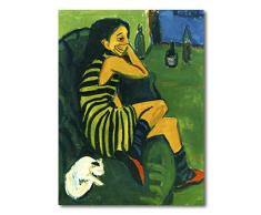 Cuadro Decoratt: Muchacha en sofa verde con gato - Ernst Ludwig Kirchner 35x47cm. Cuadro de impresión directa.