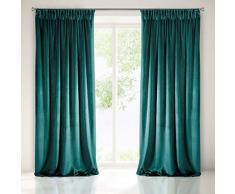 Eurofirany - Cortinas de Terciopelo, Color Turquesa Oscuro, Cinta fruncidora, Elegante, Lisa, Suave, para salÃ³n, Dormitorio, salÃ³n, poliÃ©ster, 140 x 270 cm