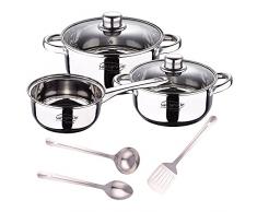 San Ignacio Bateria 5pcs acero inoxidable: cazo Ã16x7,5 Cacerolas de Ã18x8,5 y Ã20x9,5 cms., inducciÃ³n + Set 3pcs Utensilios de cocina en Acero Inoxidable, PK3371
