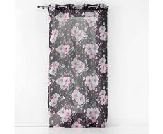 Douceur dIntérieur, Visillo con Ojales (140 x 280 cm), diseño de Flores, Color Negro