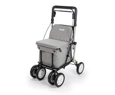 Carlett - Carro de la Compra y Andador con Asiento para Ancianos - Producto Médico Clase I Homologado, Carrito de 4 Ruedas Plegable, Bolsa ExtraÃble 36L/15kg â Modelo Assist, Color Gris Claro