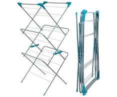 Beldray LA050397 Tendedero De Ropa Extensible con 3 Niveles, Incluye Cuatro Alas Laterales para La Ropa Y Perchas, con Capacidad MAX. 15kg, Ocupa Poco Espacio, Compacto Y Delgado, Turquesa/Gris