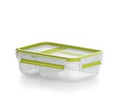 Emsa Clip&Go Yoghourtbox - Recipiente hermético de plástico con separador plegable para cereales y fruta, sin derrames ni mezcla entre ingredientes, libre de BPA, rectangular, 0,60 L