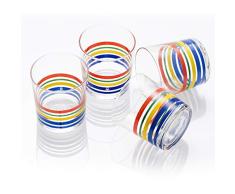 UNITED COLORS OF BENETTON. BE069 Set 4 Piezas Vasos de Agua 0.345 l Cristal Rayas Finas Multicolor Casa Benetton, 35 centiliters, Glass