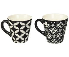 Excelsa Tazas & Co. Taza CafÃ© 90Â ml Flor/rombo, Porcelana, Negro, 6.2Â x 6.2Â x 6.1Â cm