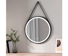 EMKE Espejo de Baño con iluminación, Espejo de Baño LED Redondo F60cm con Interruptor Táctil Luz Blanca 6500K Marco Negro