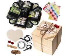 WoodExplosionBox Explosion Box Negra en una Caja de Madera - Caja de Sorpresa con Fotos - Idea de Regalo Perfecta - Compromiso - Aniversario DÃ­a de San ValentÃ­n DÃ­a de la Madre - Caja de ExplosiÃ³n DIY