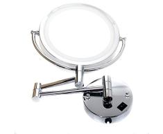 TUKA LED Maquillar Espejo de Pared, 7X Aumento 8,5 Pulgadas CosmÃ©tica Espejo para baÃ±o, Metal Cromado Reales, Plegable Espejo con luz para Afeitar, Cara Doble: EstÃ¡ndar + 1:7 AmpliaciÃ³n. TKD3129-7x