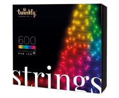 Twinkly Strings â Cadena de Luces LED Controladas por Aplicación con 600 LEDs RGB (16 Millones de Colores). 48 Metros. Cable Negro. Decoración de Iluminación Inteligente para Interiores y Exteriores